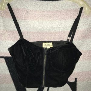 Forever 21 Boutique Black Velvet Zip-Up Crop Top